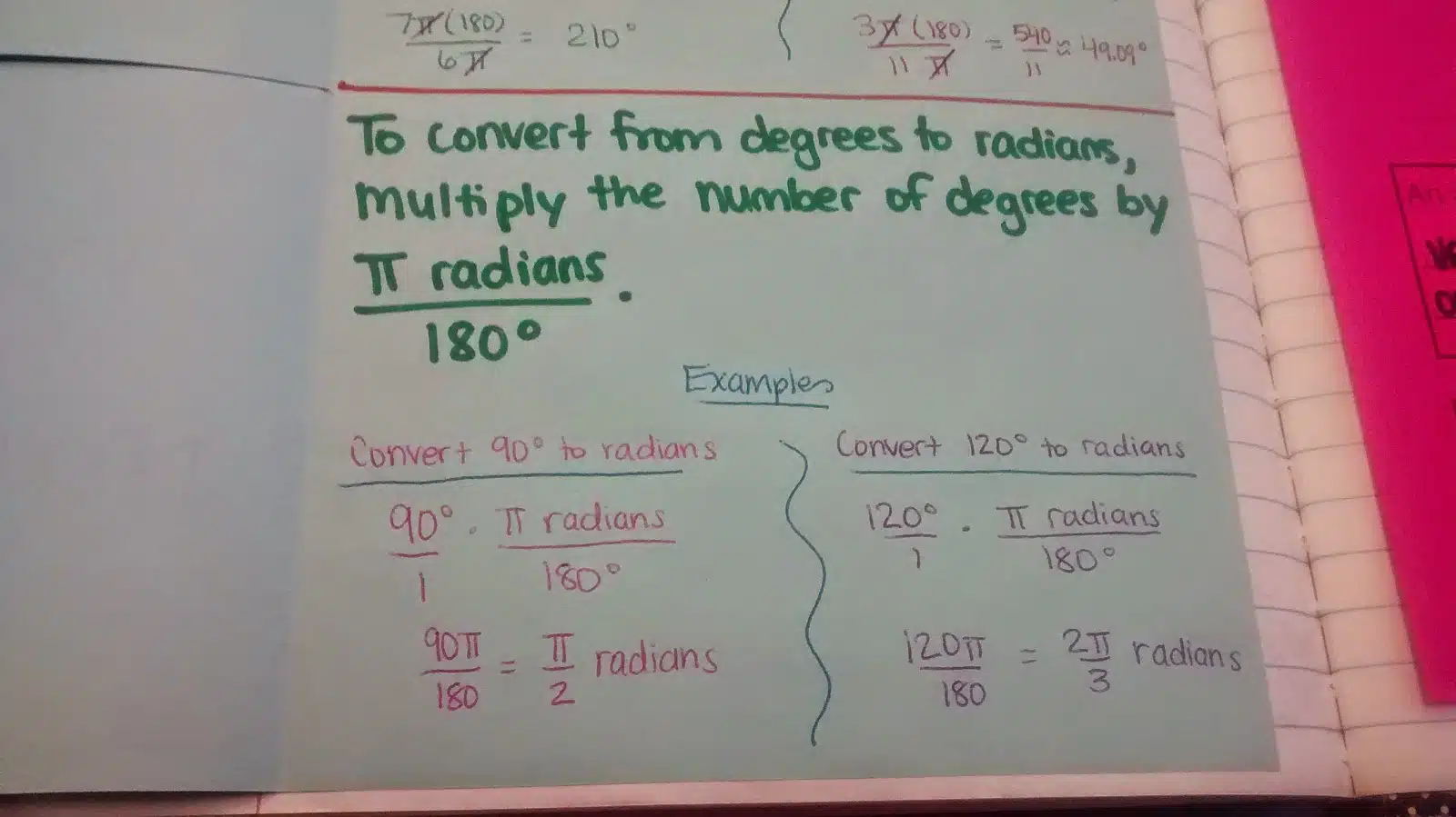 Converting Between Radians and Degrees Foldable