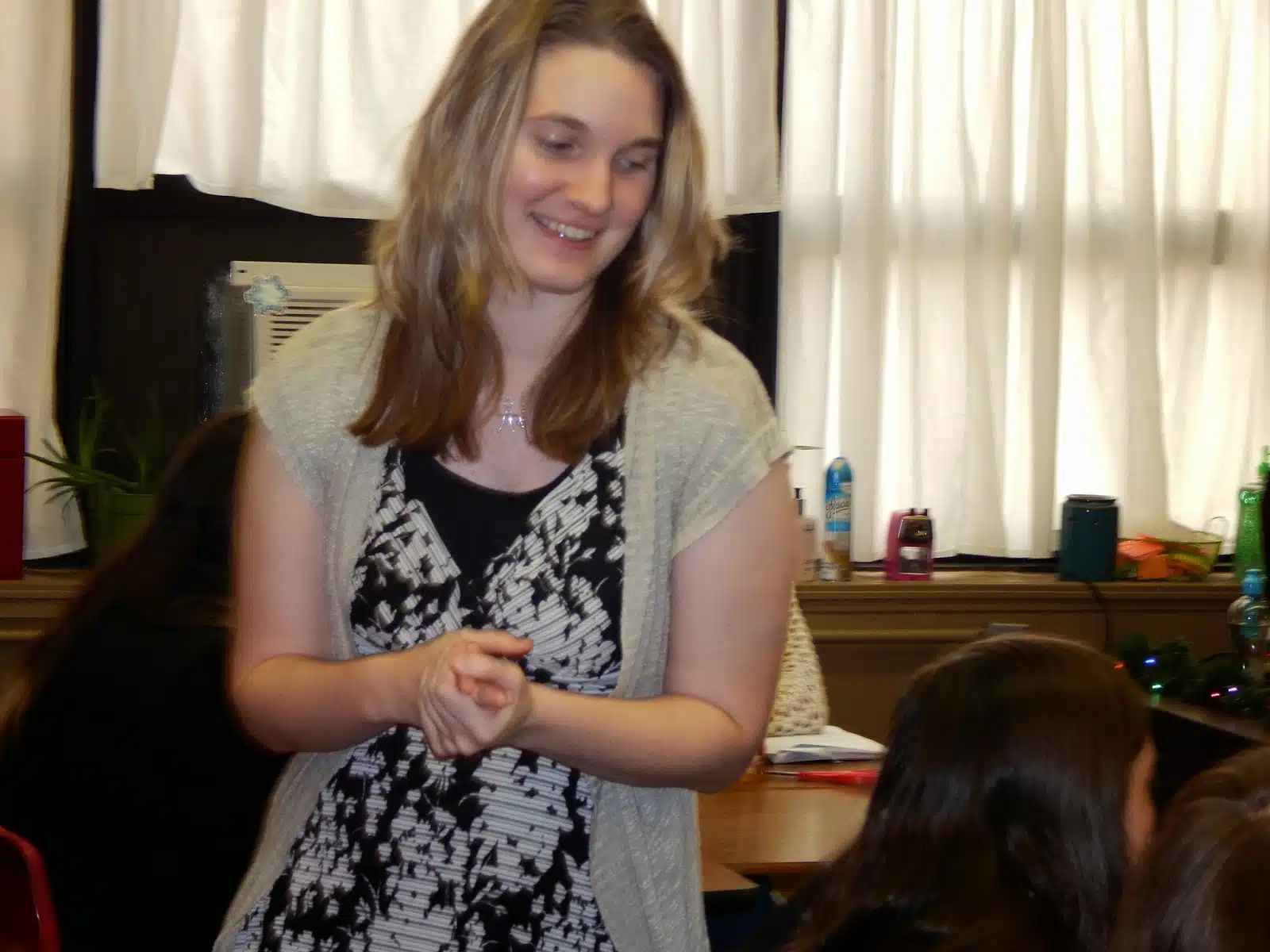 Sarah (Hagan) Carter in math classroom. 