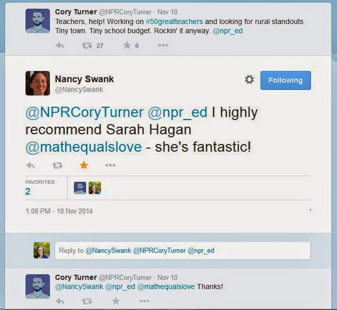 Nancy Swank Tweet to Cory Turner at NPR. 