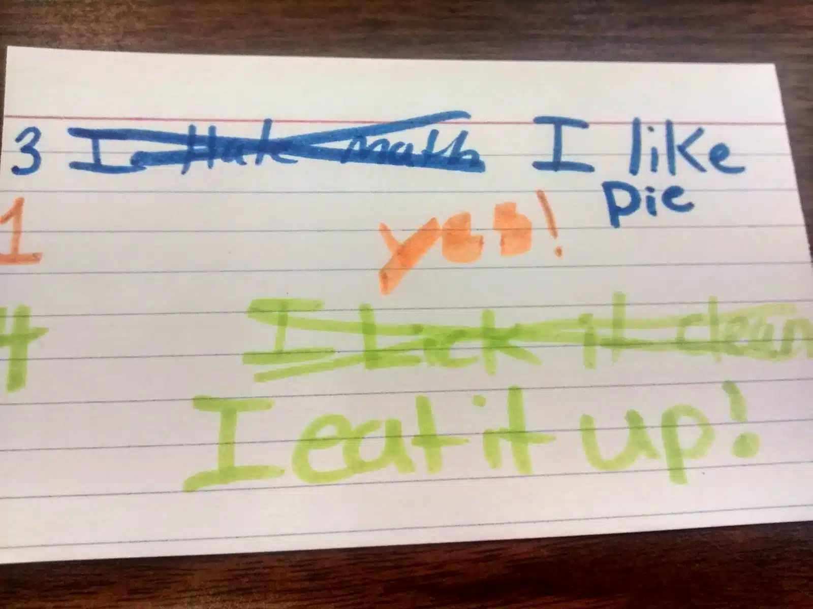 Example of Student Written Pi Ku Poem on Index Card