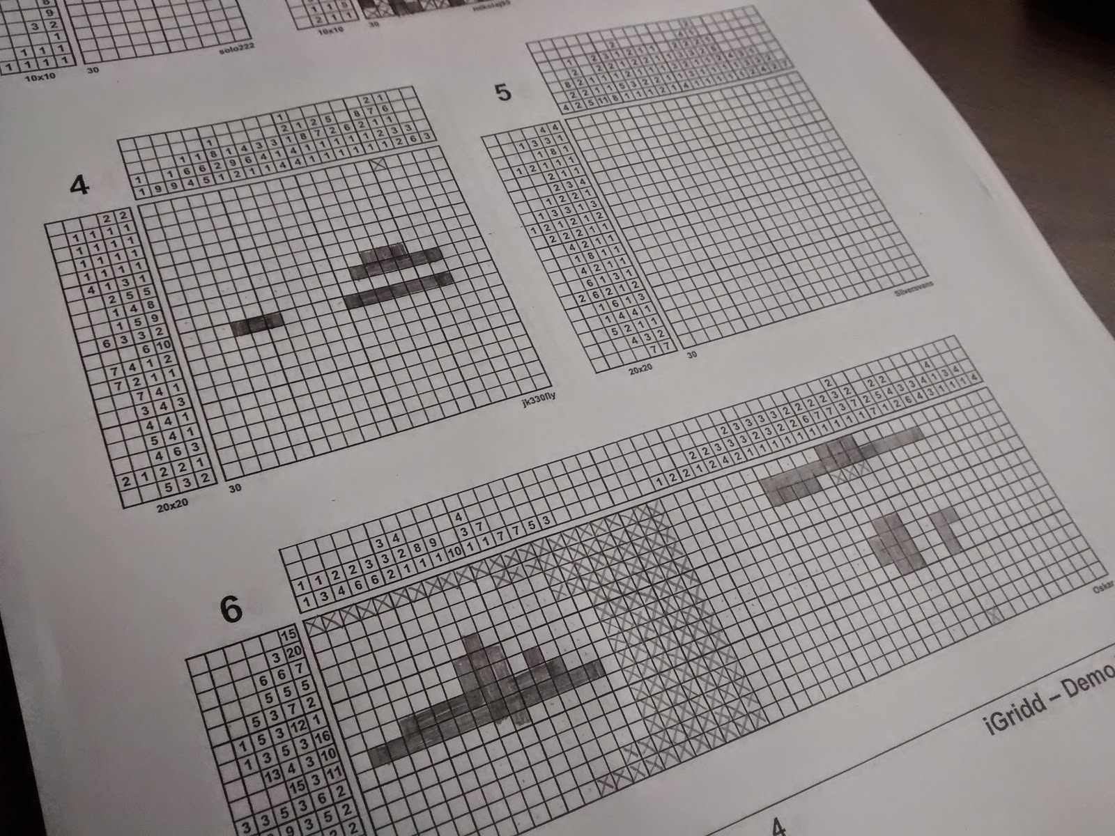 partially completed nonogram puzzles. 