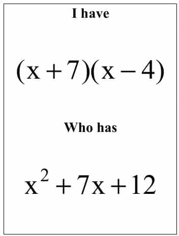factoring quadratics i have who has activity. 