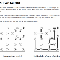 hashiwokakero puzzle example and solution.