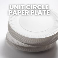 stack of paper plates with text 