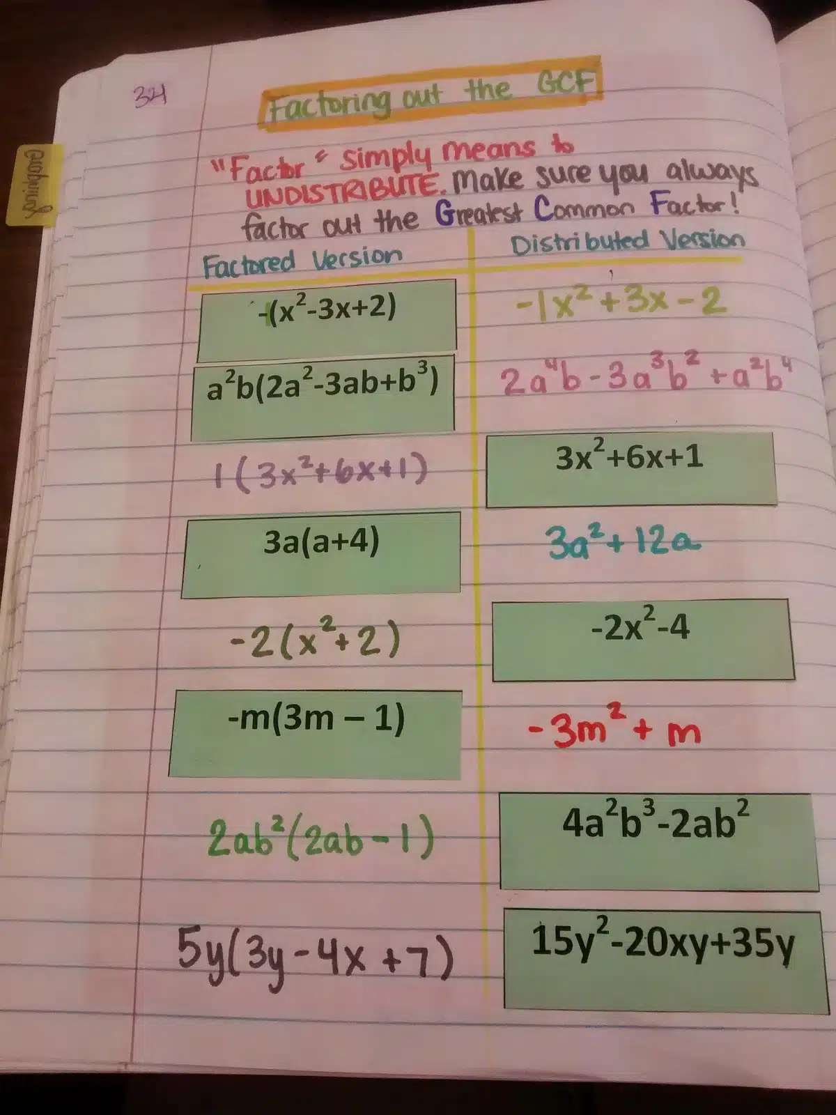 factoring vs distributing polynomials card sort