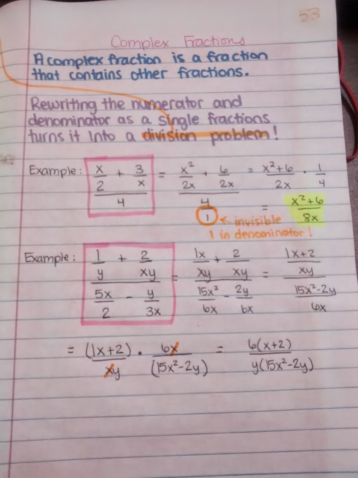 complex fractions interactive notebook 