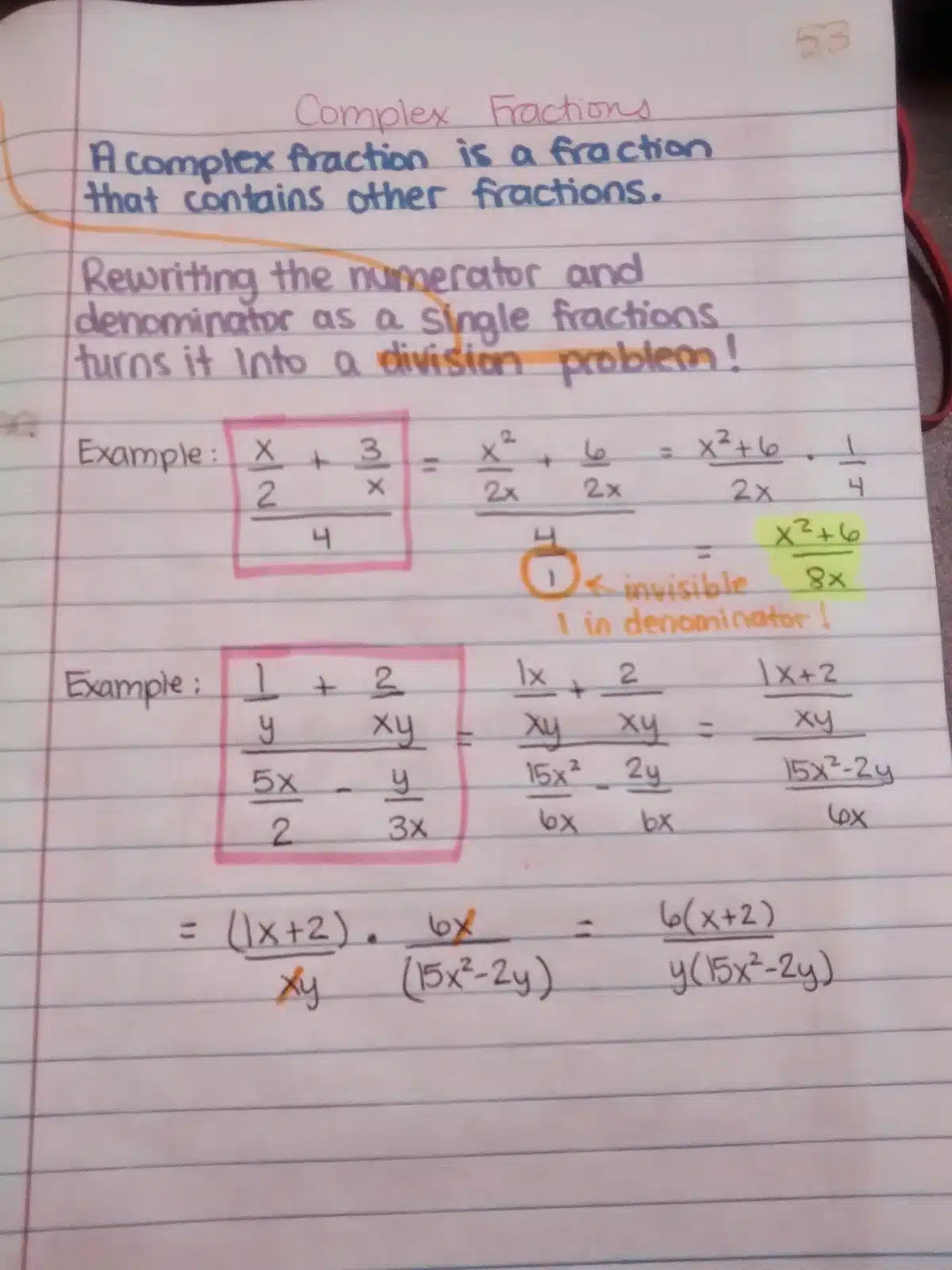 complex fractions interactive notebook