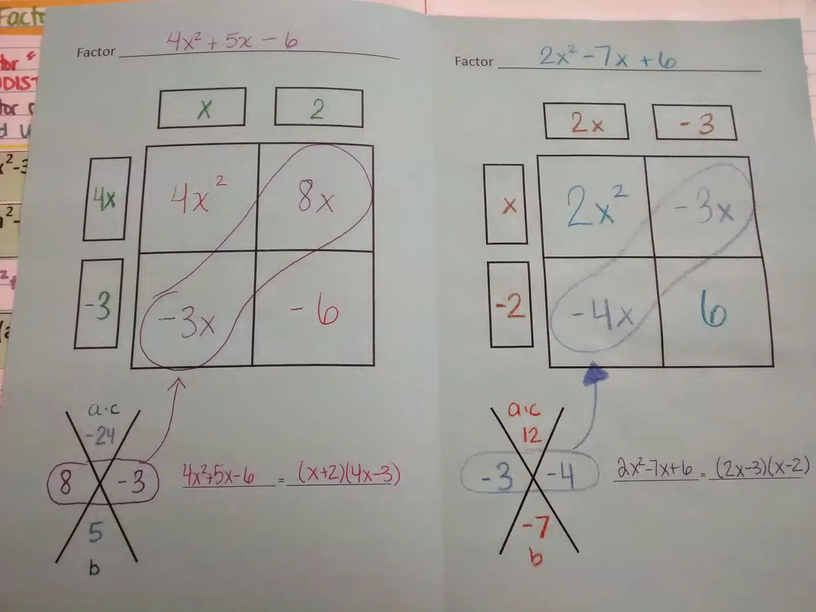 factoring quadratics using the box method foldable