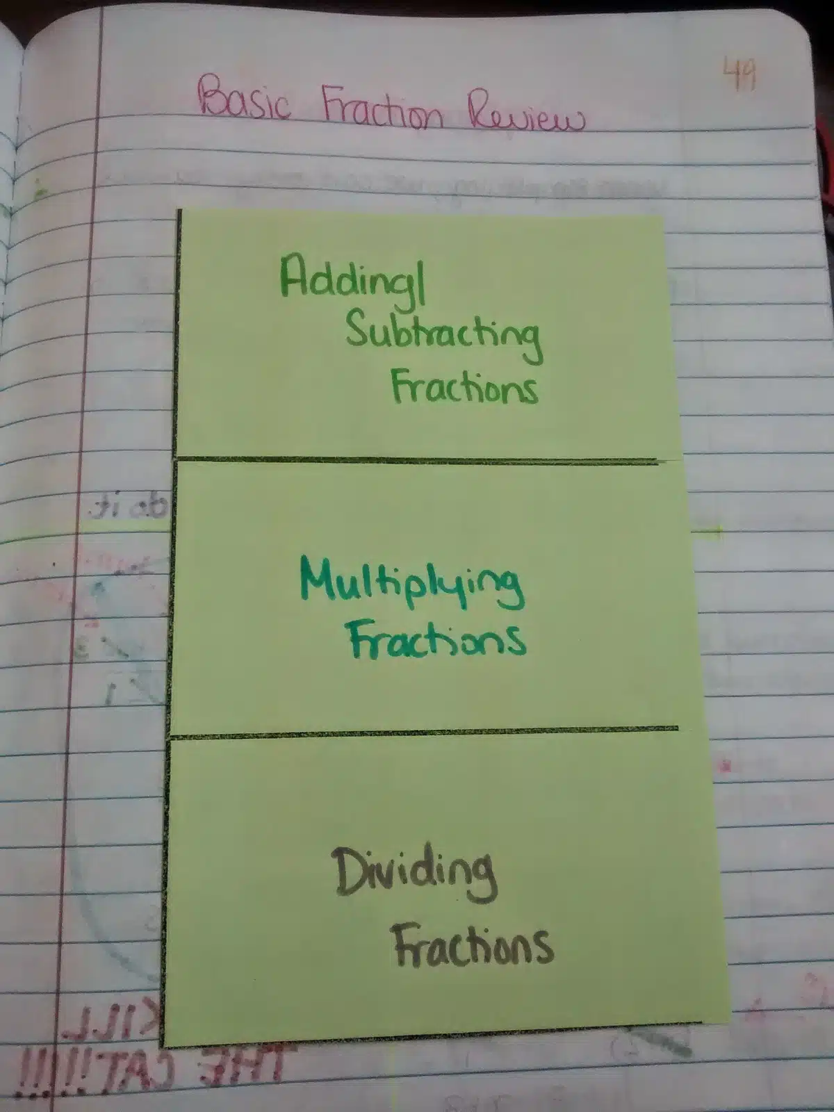 fraction review foldable in interactive notebook. 