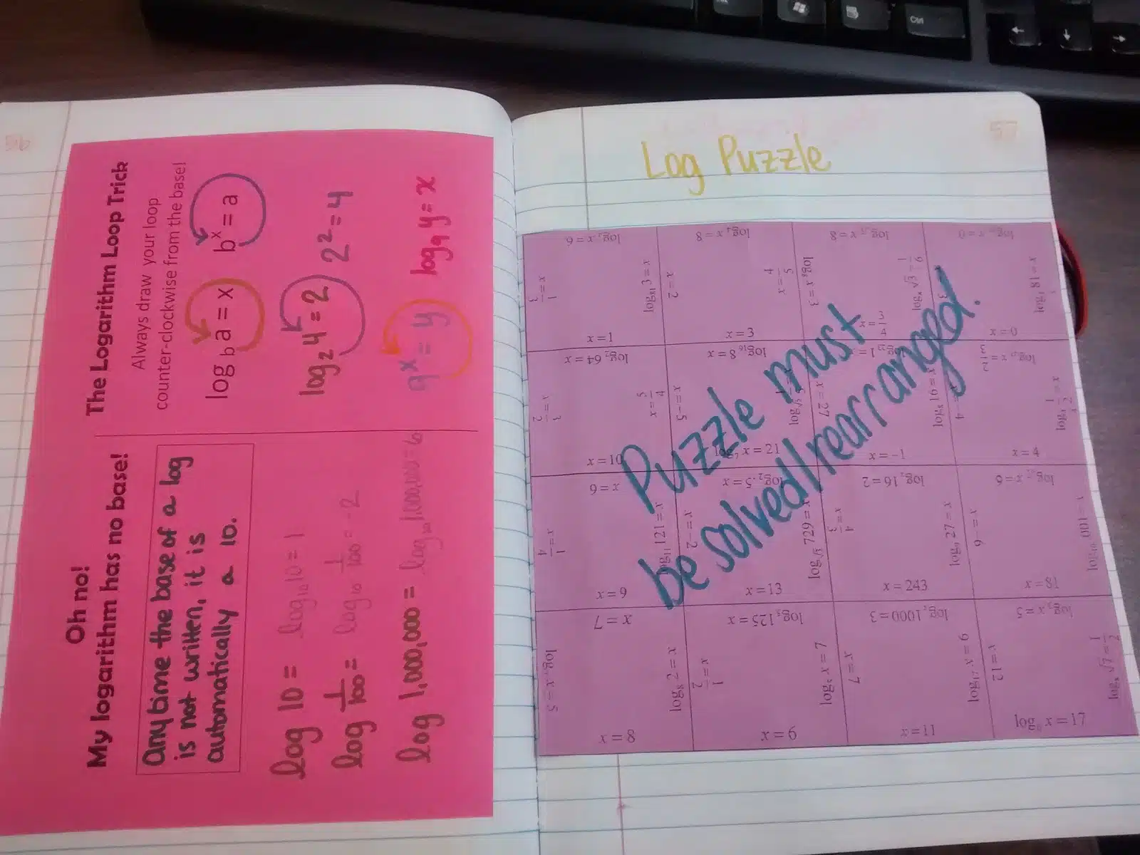 logarithm tarsia puzzle