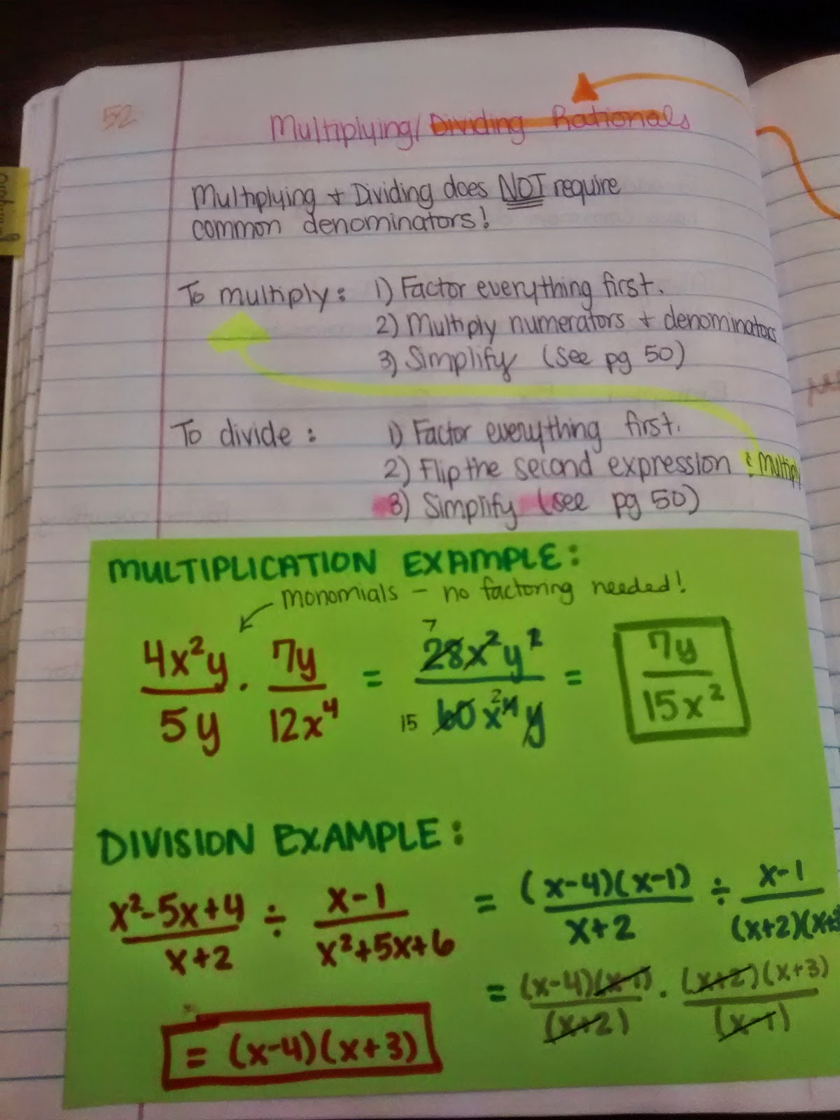 multiplying and dividing rational expressions interactive notebook page