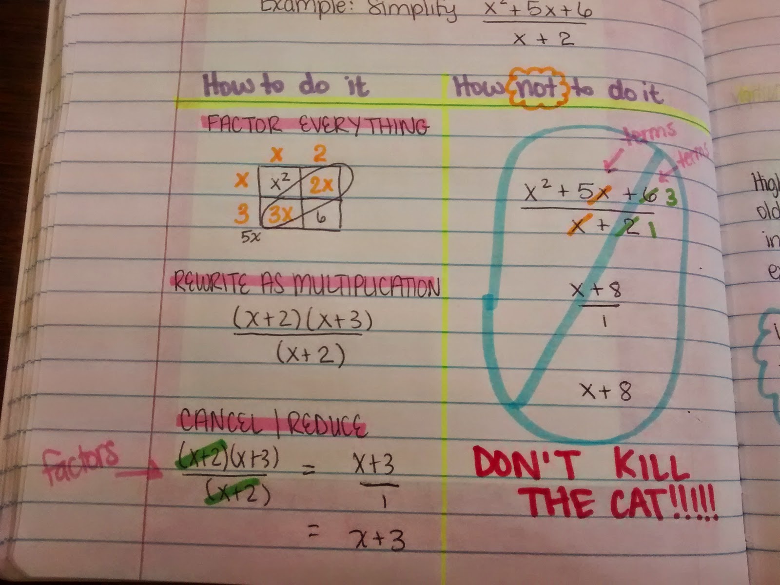 simplifying rational expressions interactive notebook page