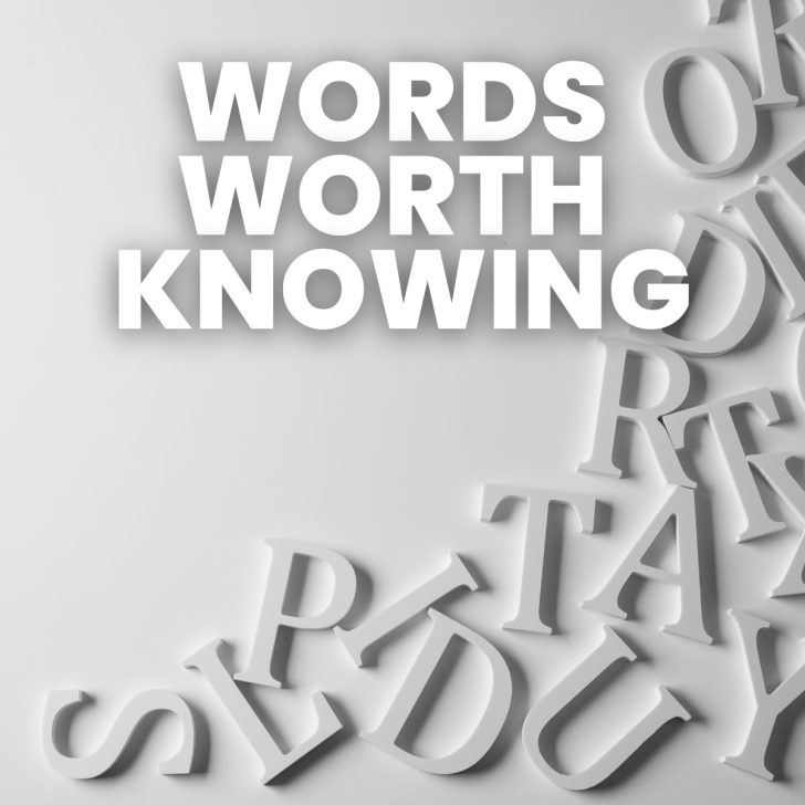 text of "words worth knowing" with letters in background
