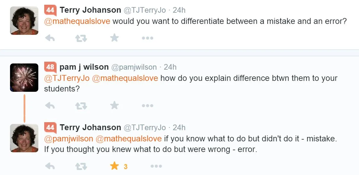 Tweet Conversation re: mistake vs error