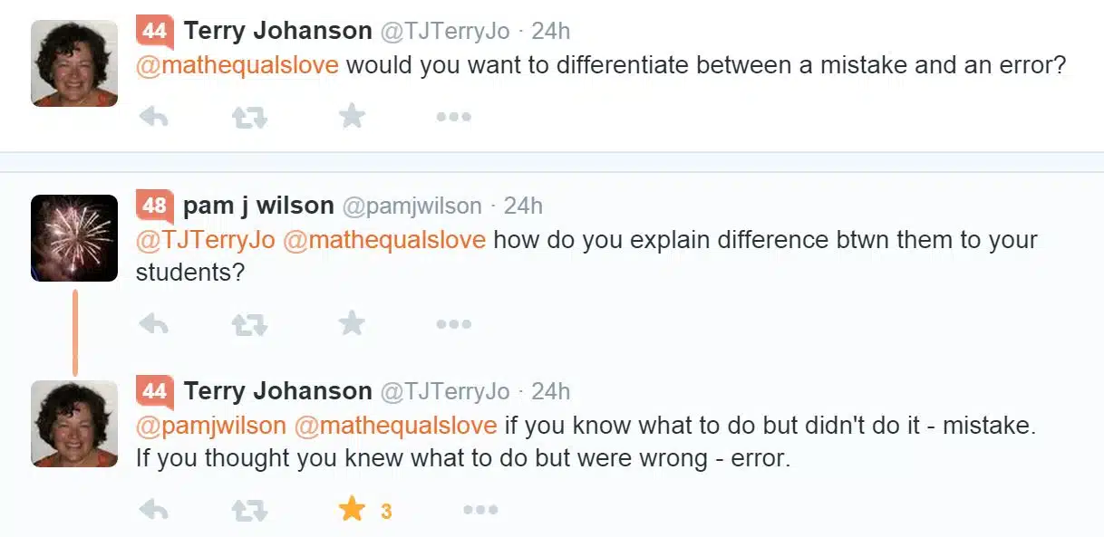 Tweet Conversation re: mistake vs error