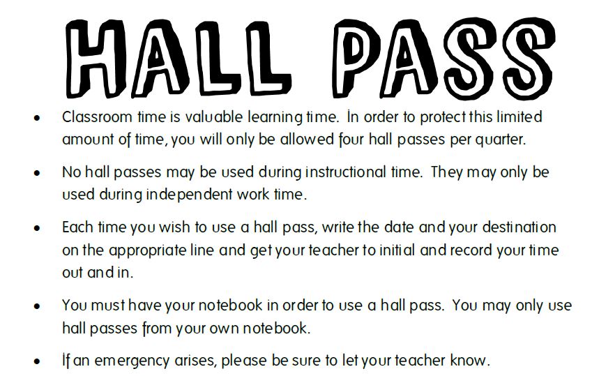 Interactive Notebook Hall Pass 1 