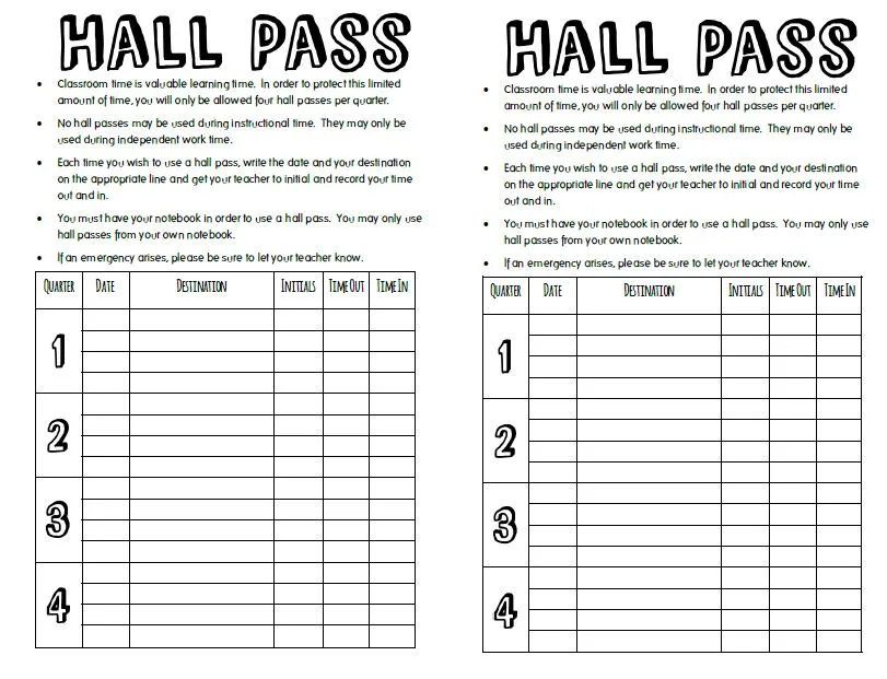 interactive notebook hall pass
