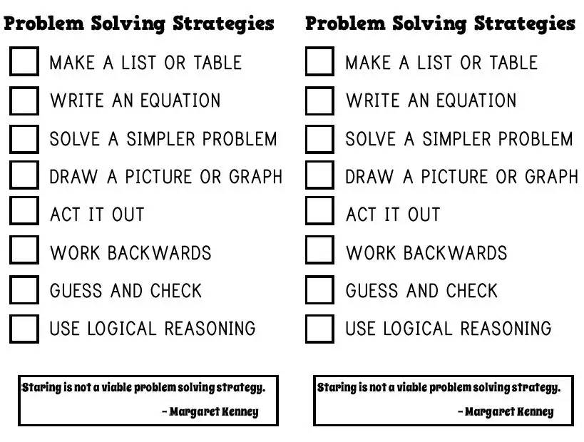 list of math problem solving strategies for interactive notebooks