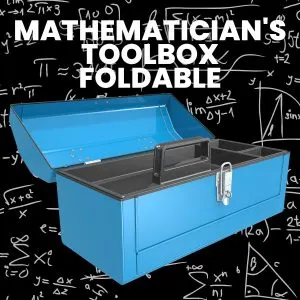 toolbox with text "mathematician's toolbox foldable" on mathematical background