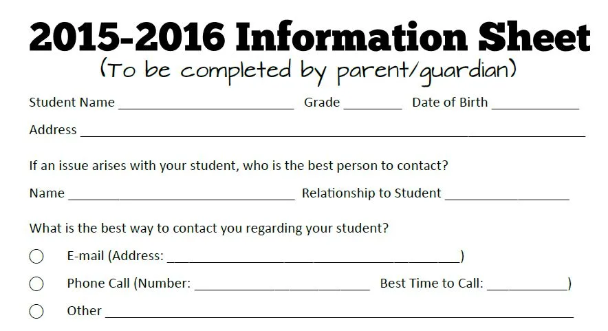 parent information sheet to improve parent contact
