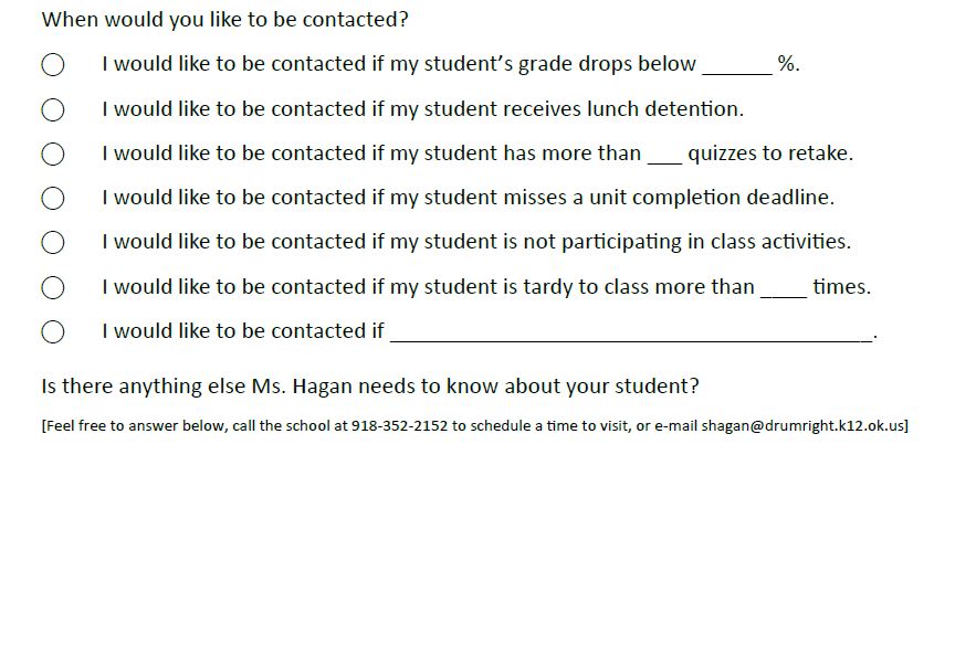 When would you like to be contacted? section of parent information sheet. 