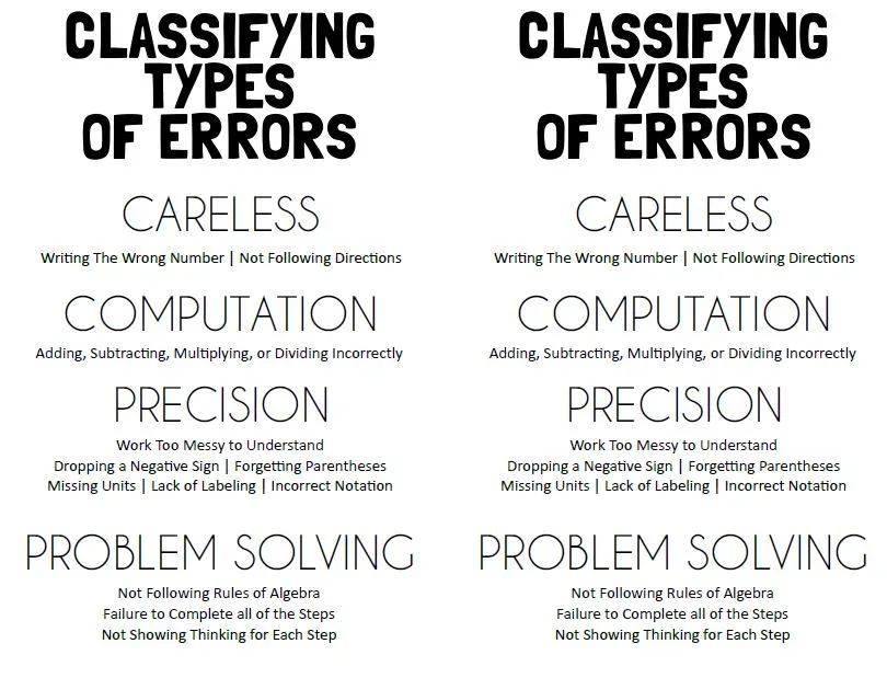 classifying types of errors interactive notebook page for error analysis sheet