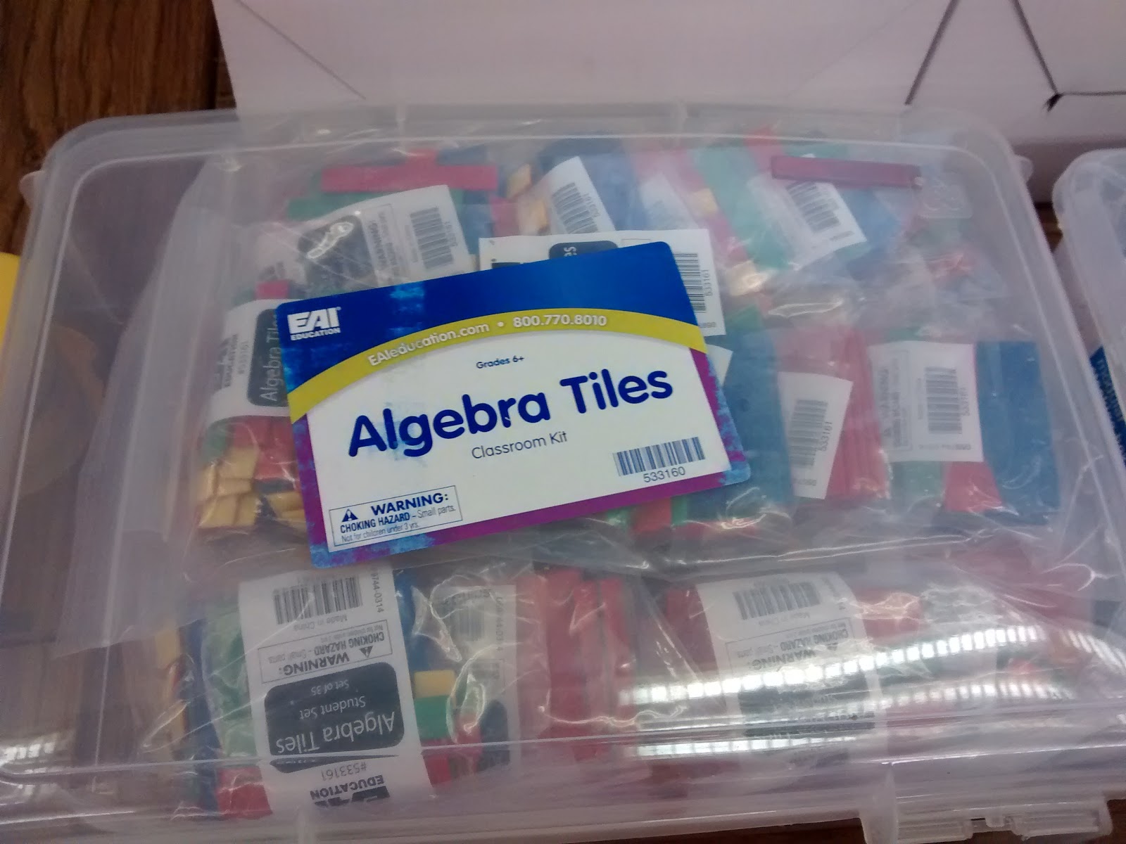 algebra tiles in plastic case. 