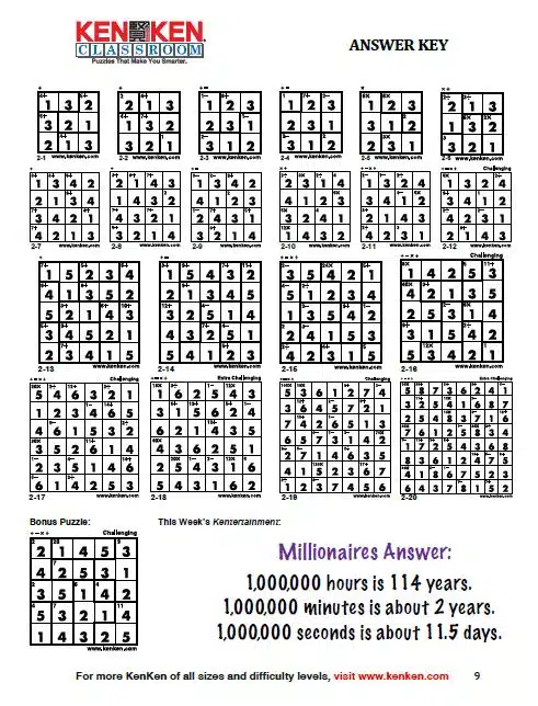 kenken classroom answer key. 