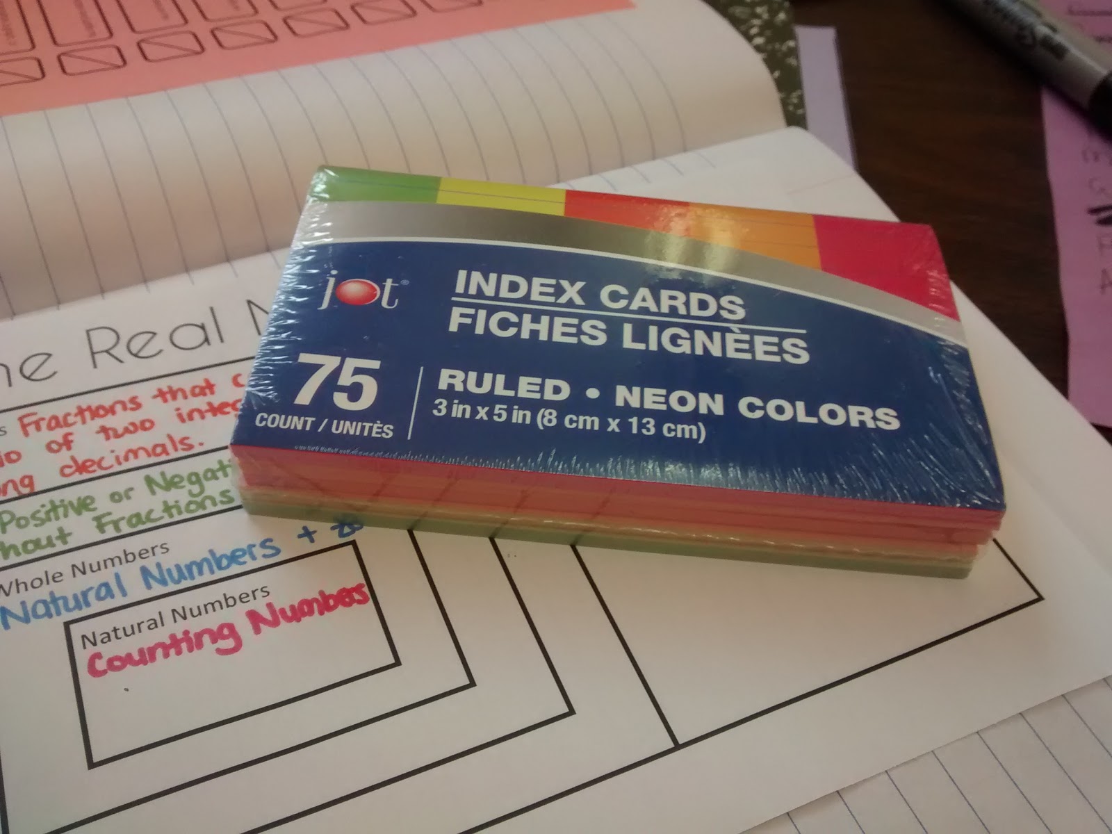 colorful index cards. 