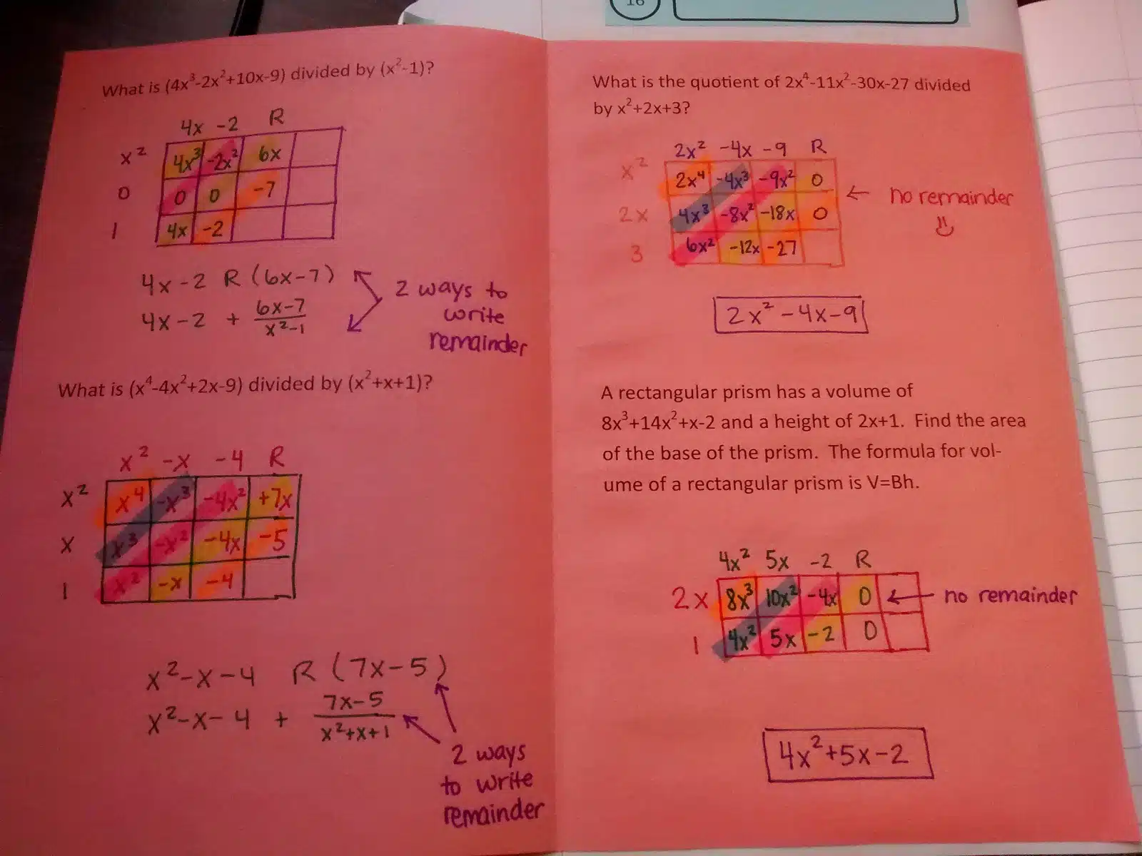 Dividing Polynomials Using the Box Method Foldable