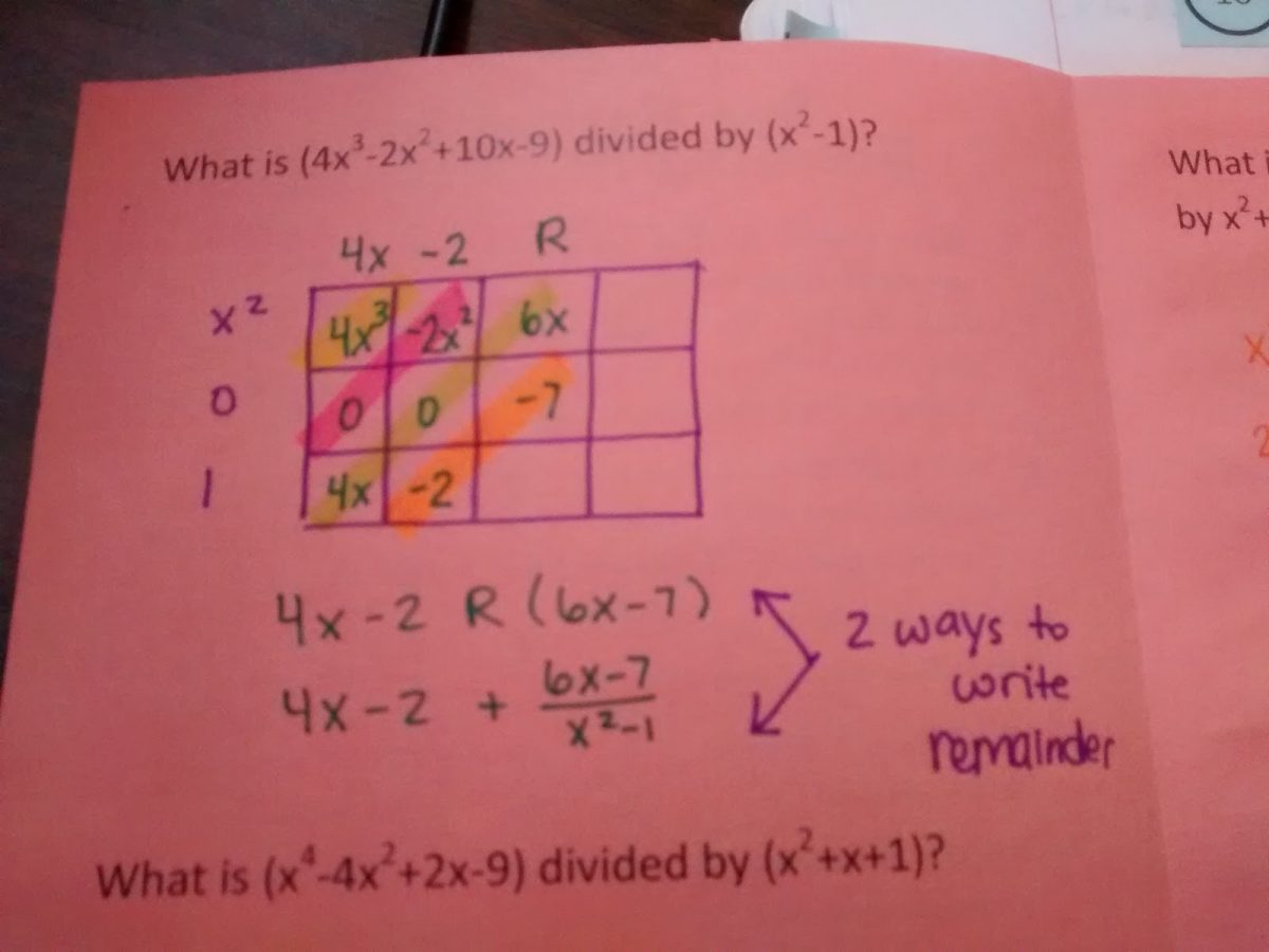 Dividing Polynomials Using the Box Method Activity Math = Love