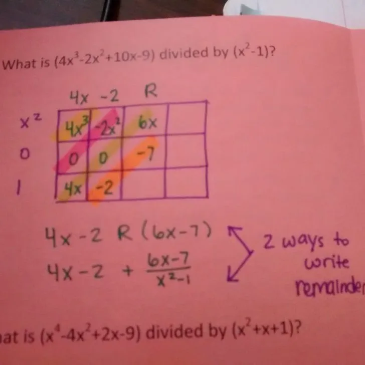 dividing polynomials using the box method foldable.