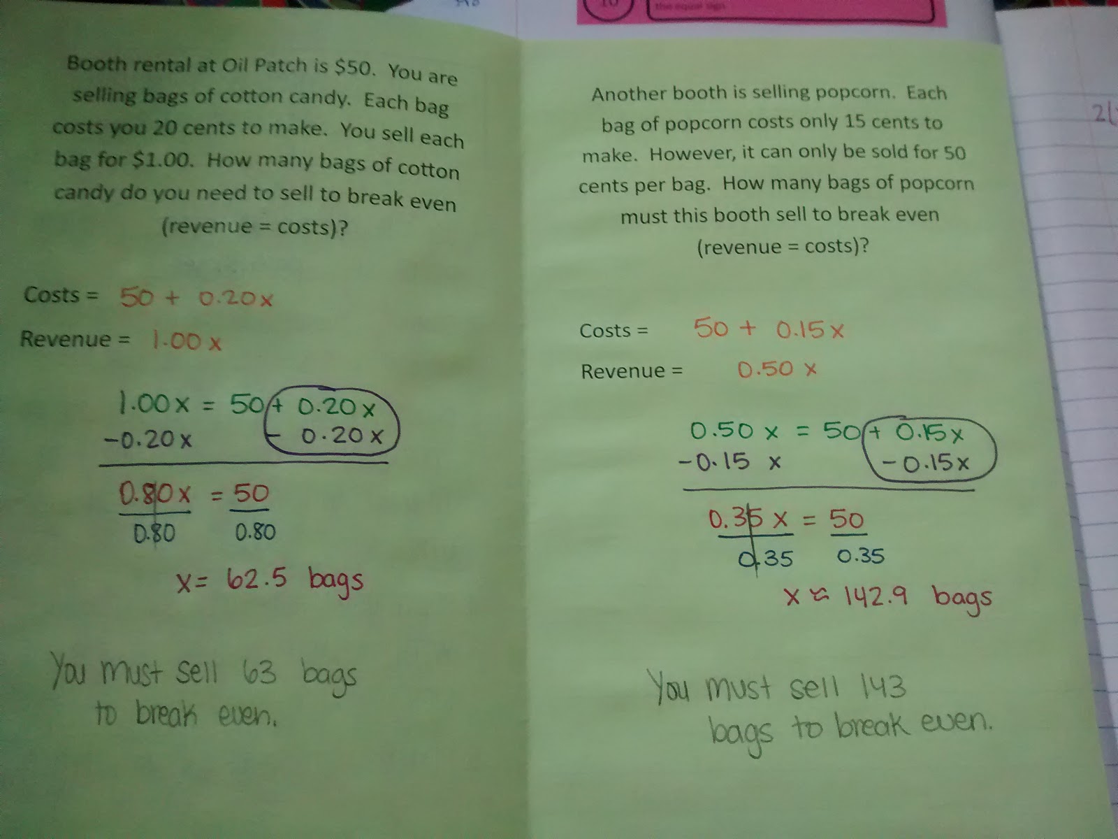 Solving Equations with Variables on Both Sides of the Equal Sign Foldable