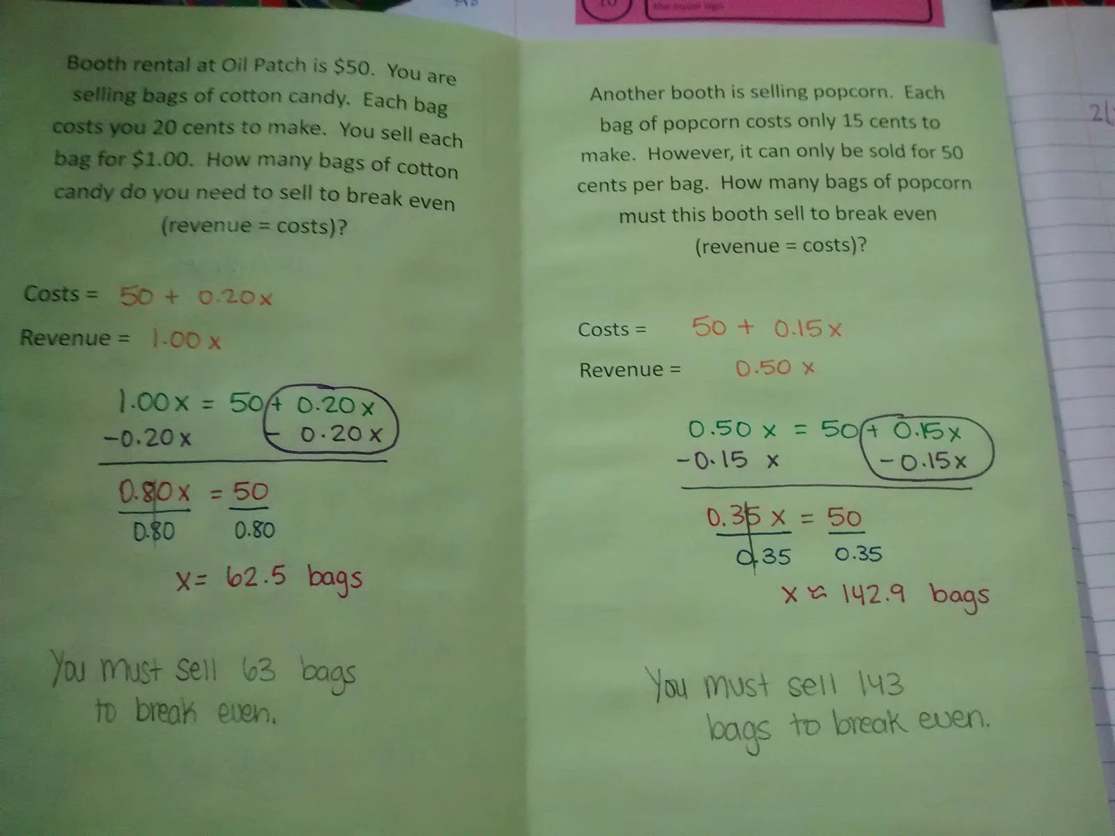 Solving Equations with Variables on Both Sides of the Equal Sign Foldable