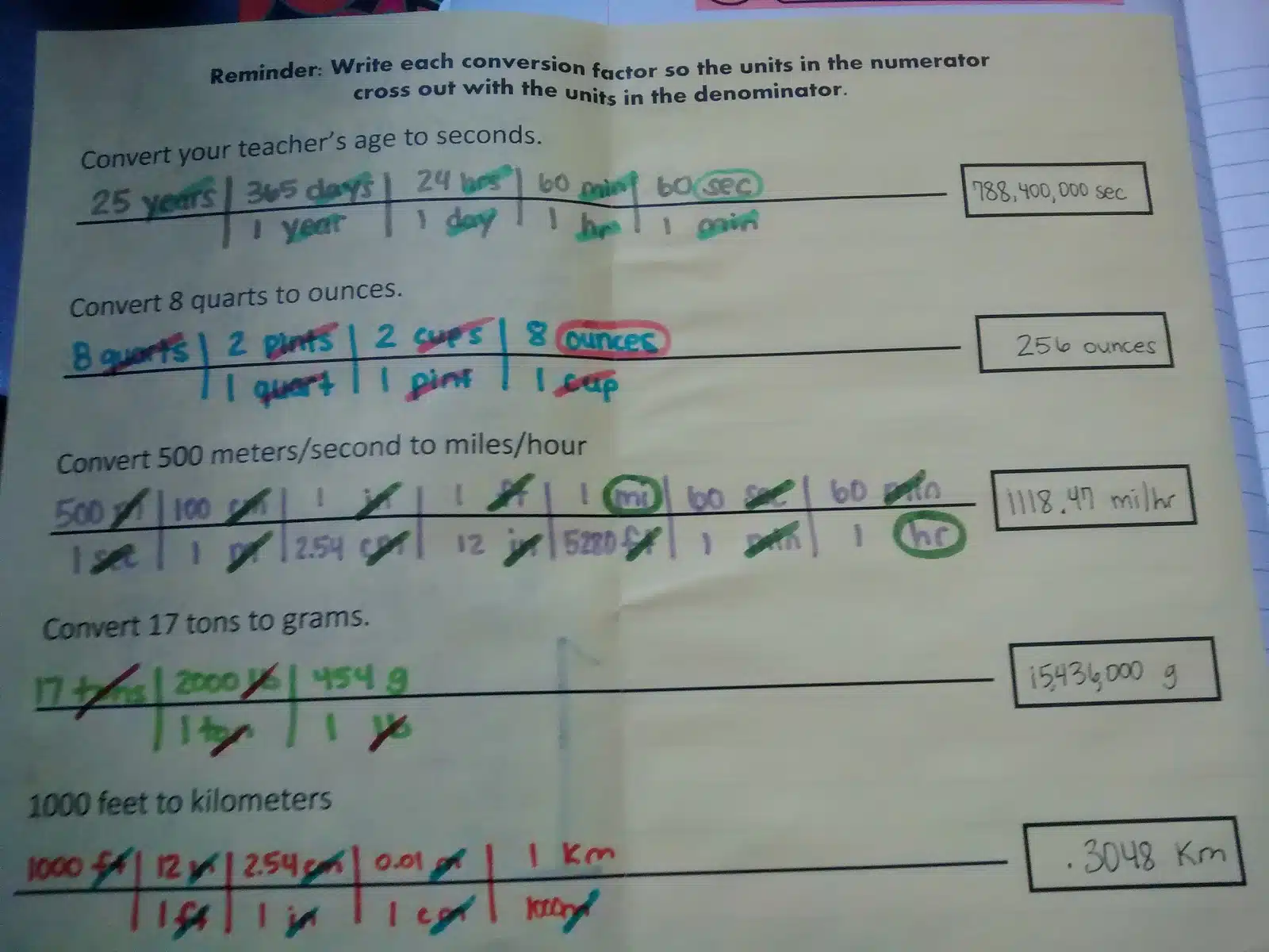 unit conversion notes. 