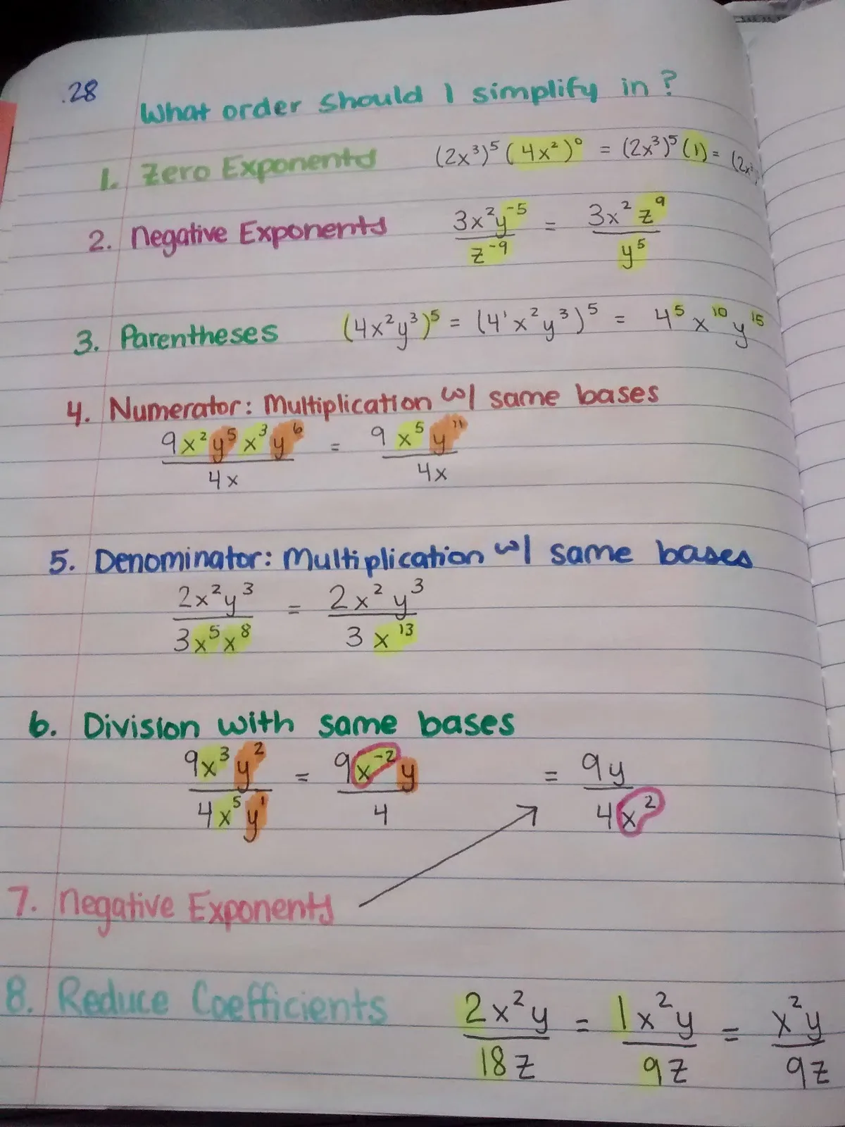 exponent rules notes in interactive notebook. 