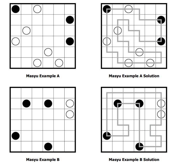 masyu puzzle examples.