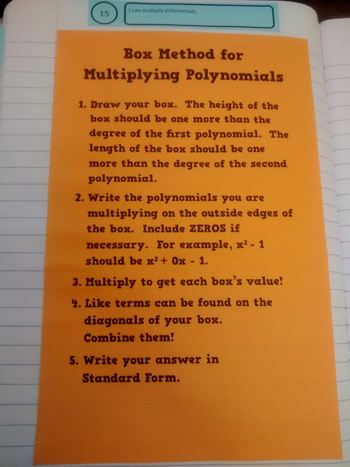 outside of Multiplying Polynomials Using the Box Method Foldable