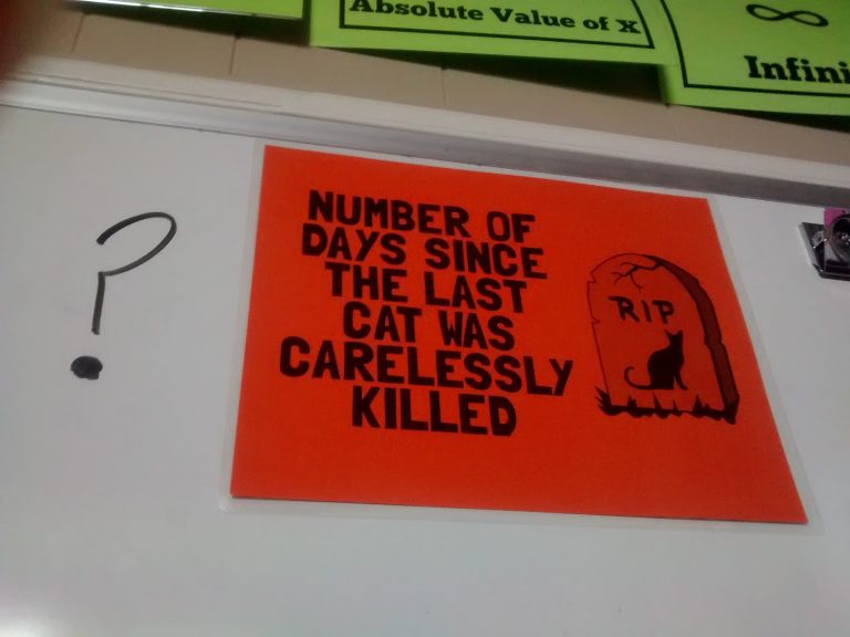 rational expressions poster: number of days since the last cat was carelessly killed.