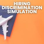 toy plane on top of passport with text: "hiring discrimination simulation"