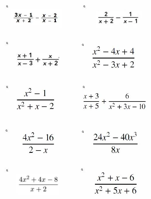 Rational Expressions Question Stack Activity for Algebra 2