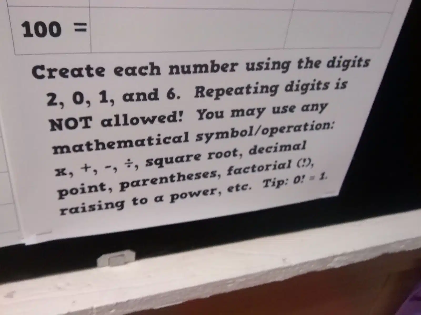 Yearly Number Challenge Bulletin Board for High School Math Classroom