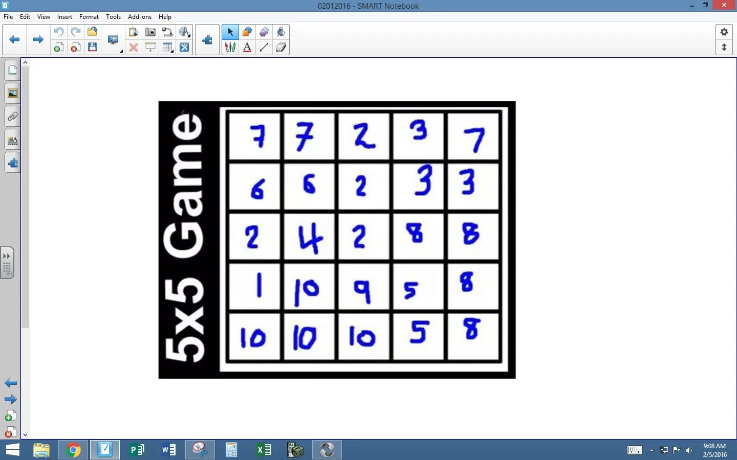 5 x 5 Game Explanation on Smartboard