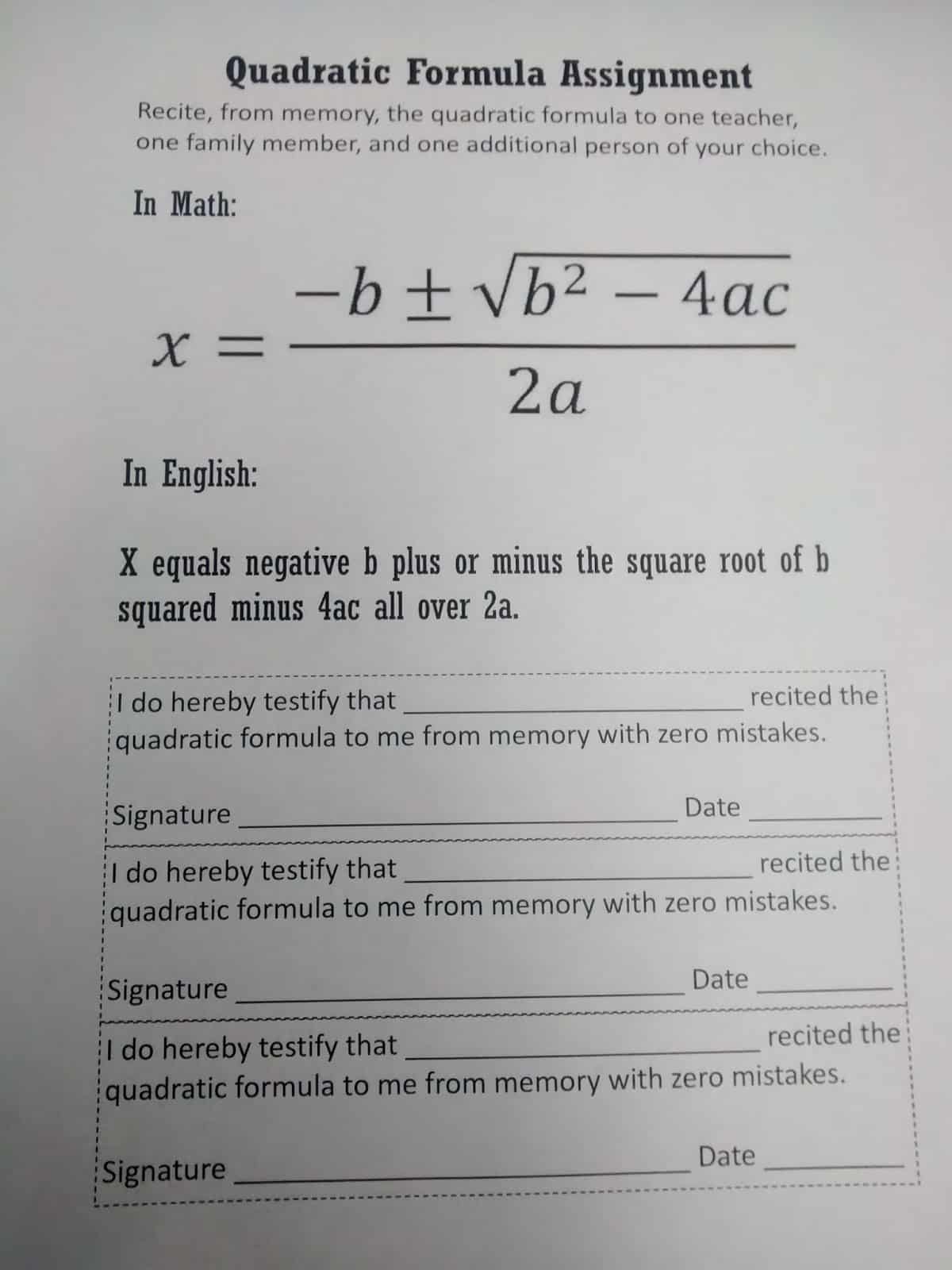 Quadratic Formula Templates | Math = Love image.