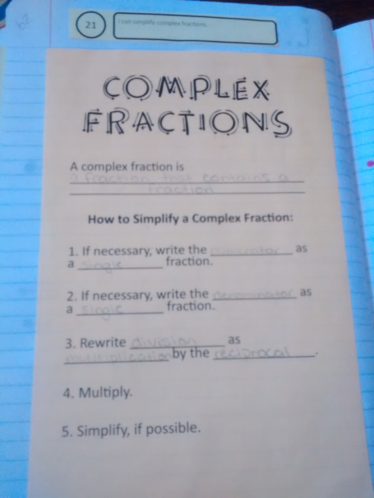 complex fractions notes. 