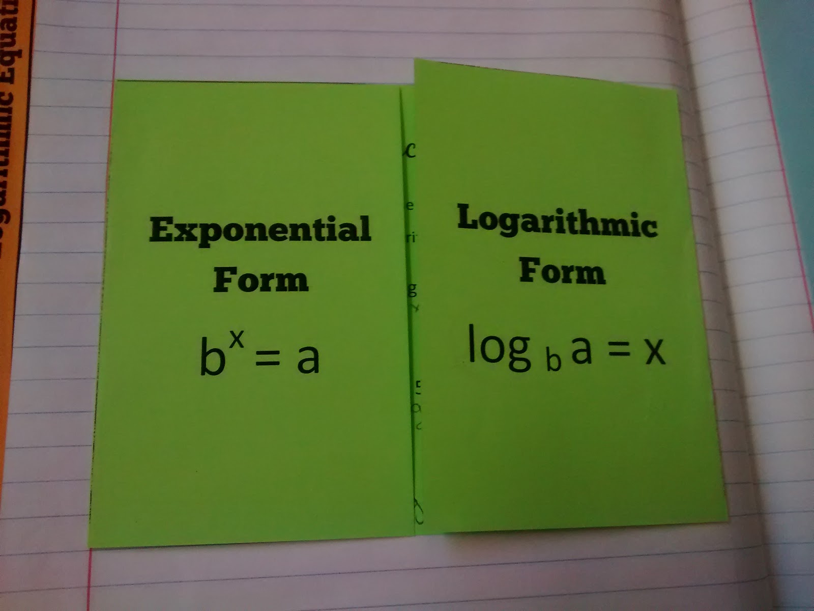 exponential form and logarithmic form notes. 