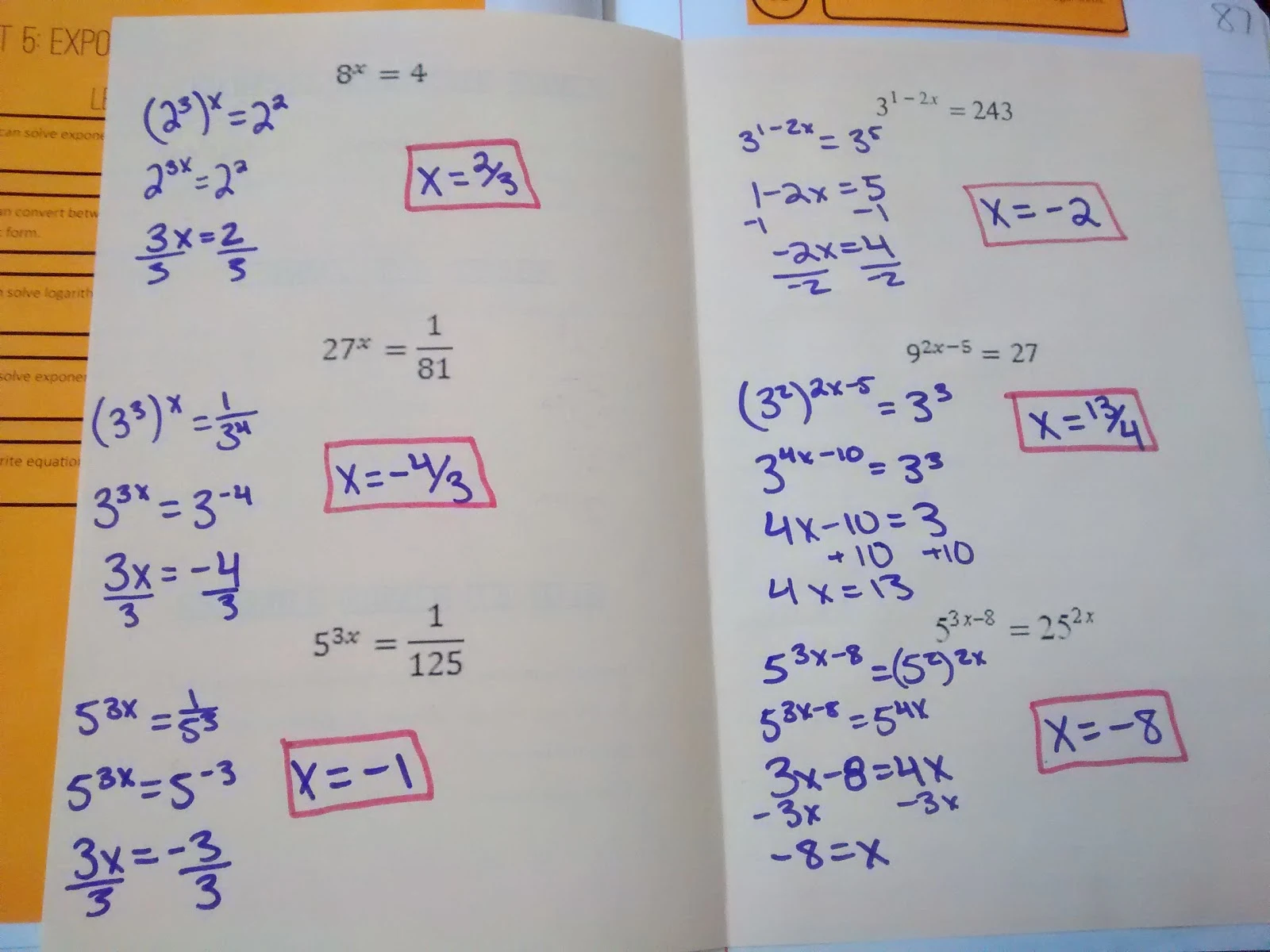Solving Exponential Equations Foldable