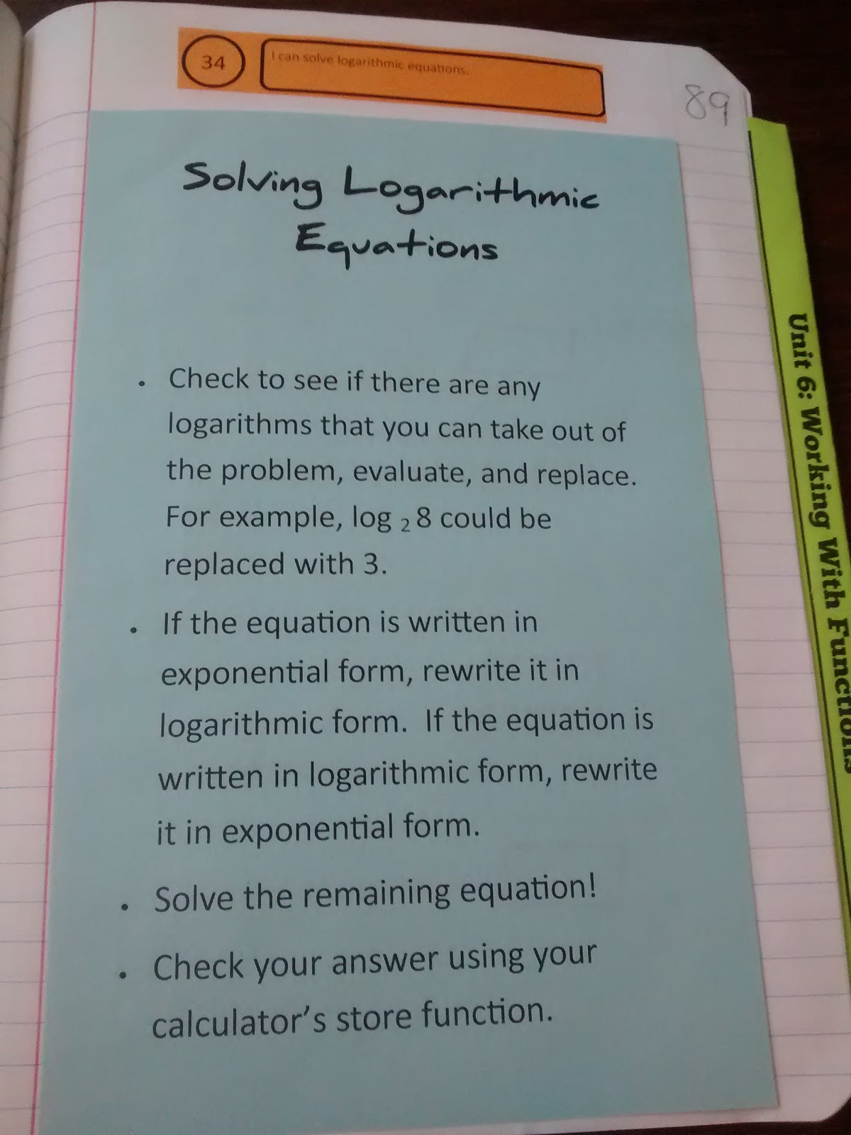 solving logarithmic equations notes foldable. 
