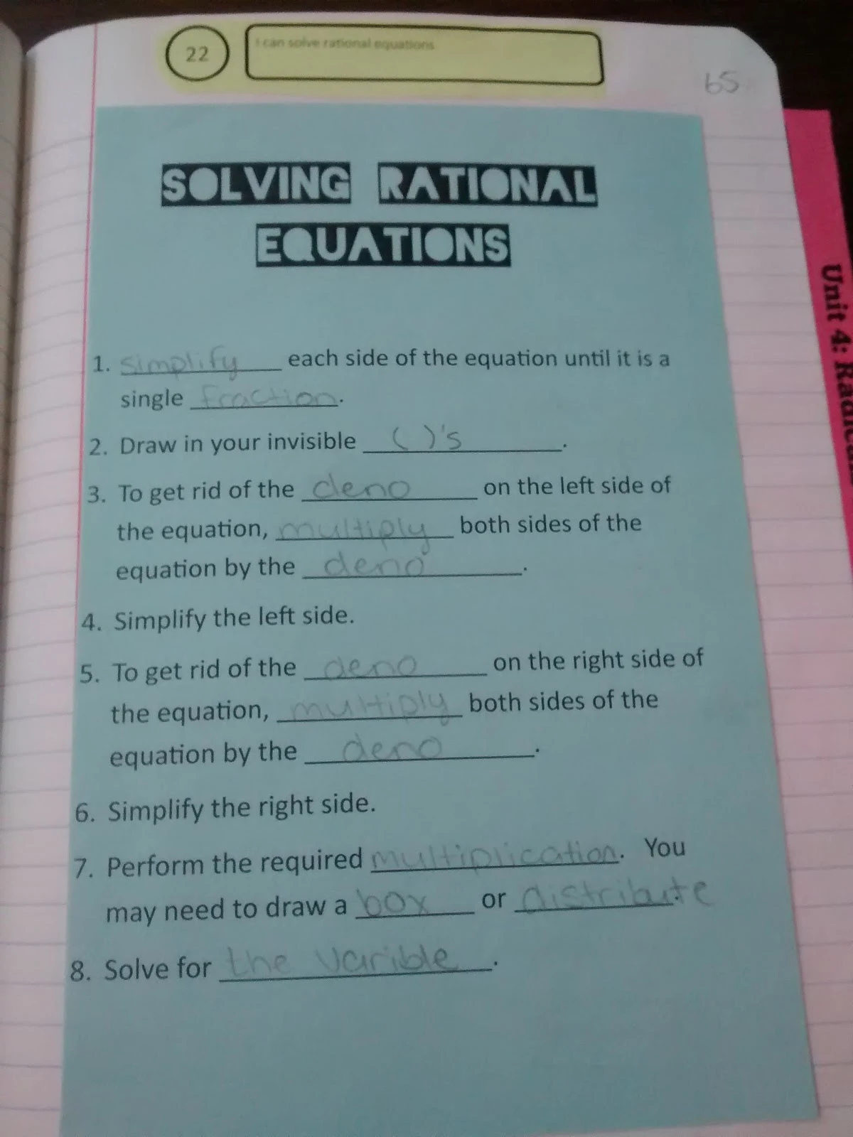 solving rational equations foldable with steps