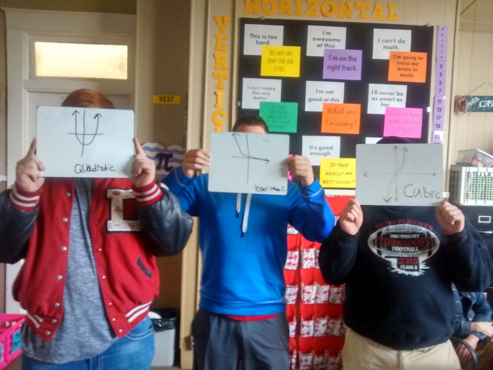 students holding up dry erase boards for two truths and a lie parent functions activity. 